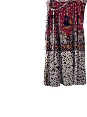 VTG SOL Womens Maxi Wrap Skirt Mixed Media Tribal Floral Cotton Gauze Boho OSFM